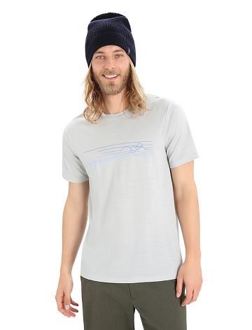 Pánské Tričko Icebreaker Merino Tech Lite II Krátké Sleeve Ski Stripes Béžový | CZ 1771DFMN